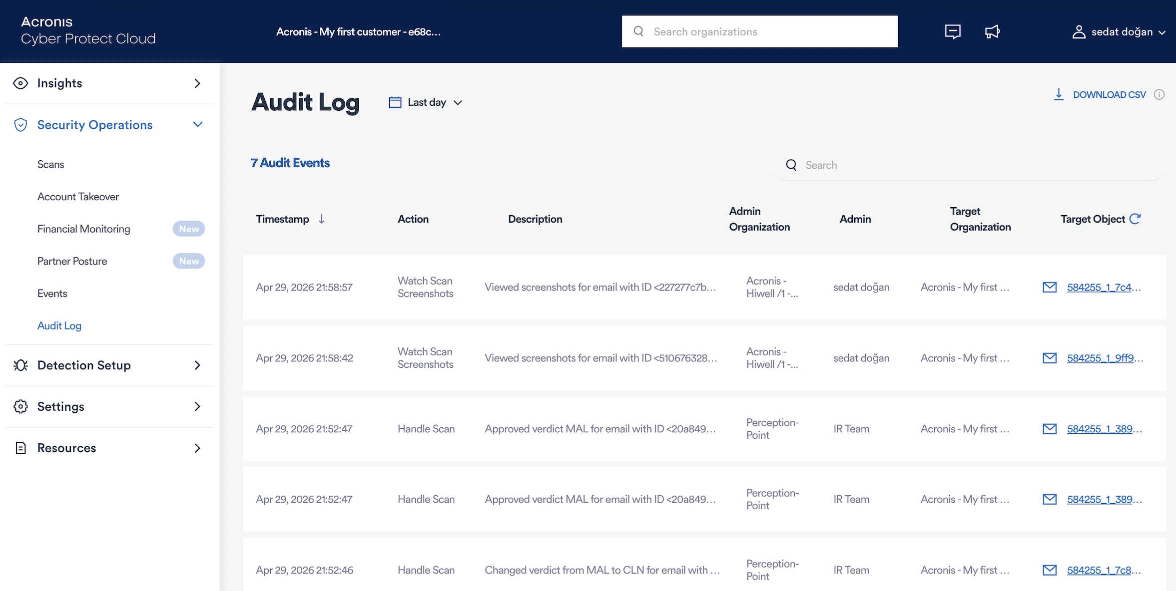 Audit log dashboard