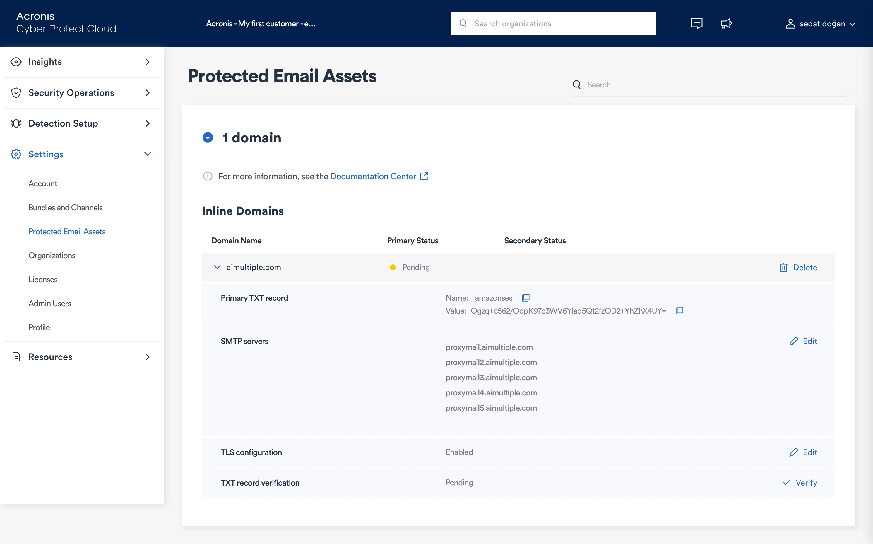 Protected email assets dashboard