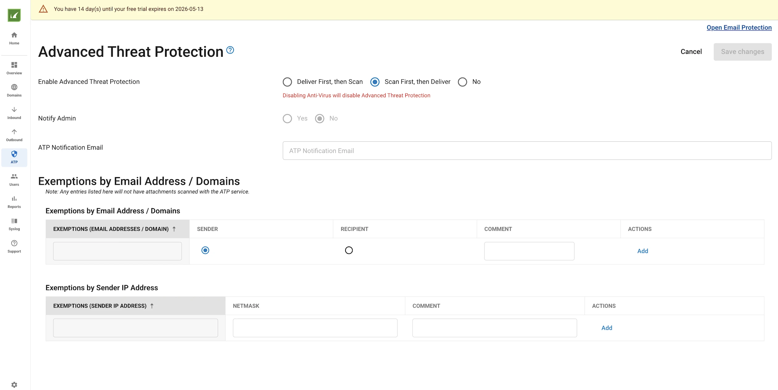 Advanced threat protection dashboard