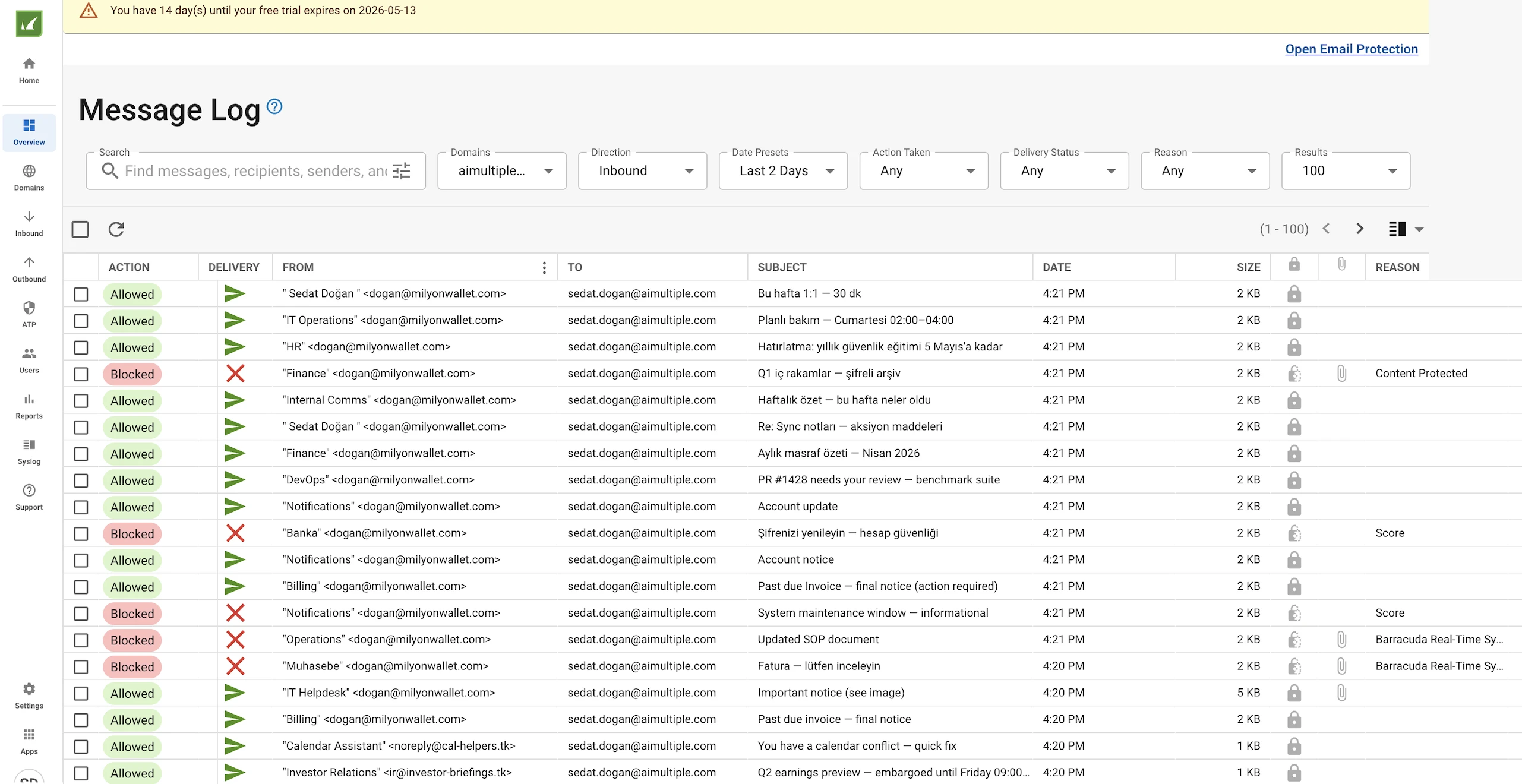 Message log example