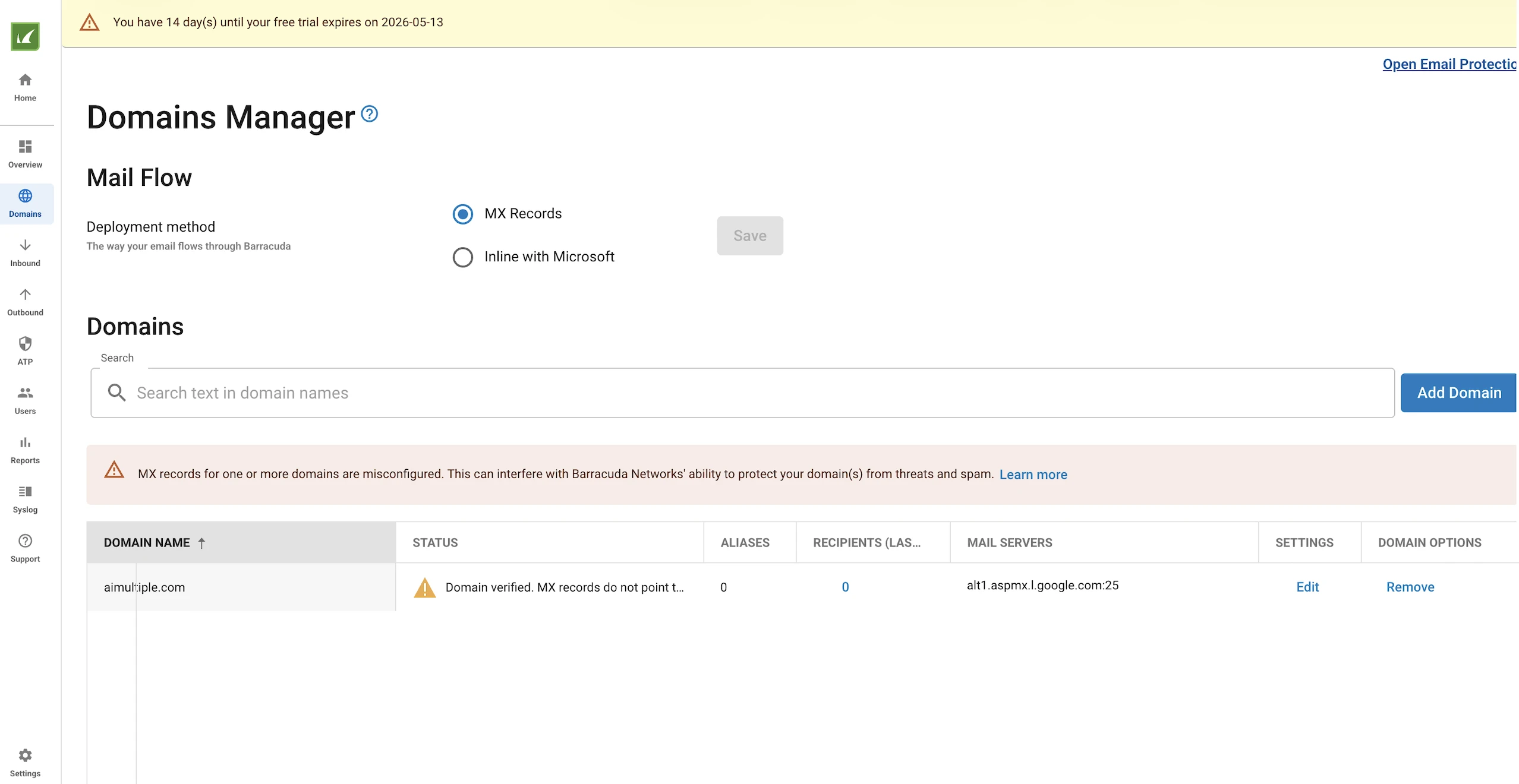 Domains manager dashboard