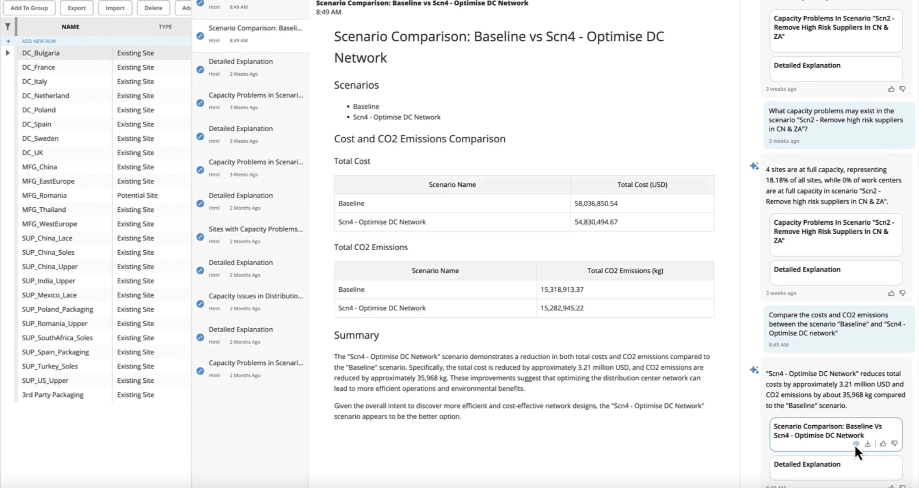 Coupa AI-powered scenario comparison dashboard.