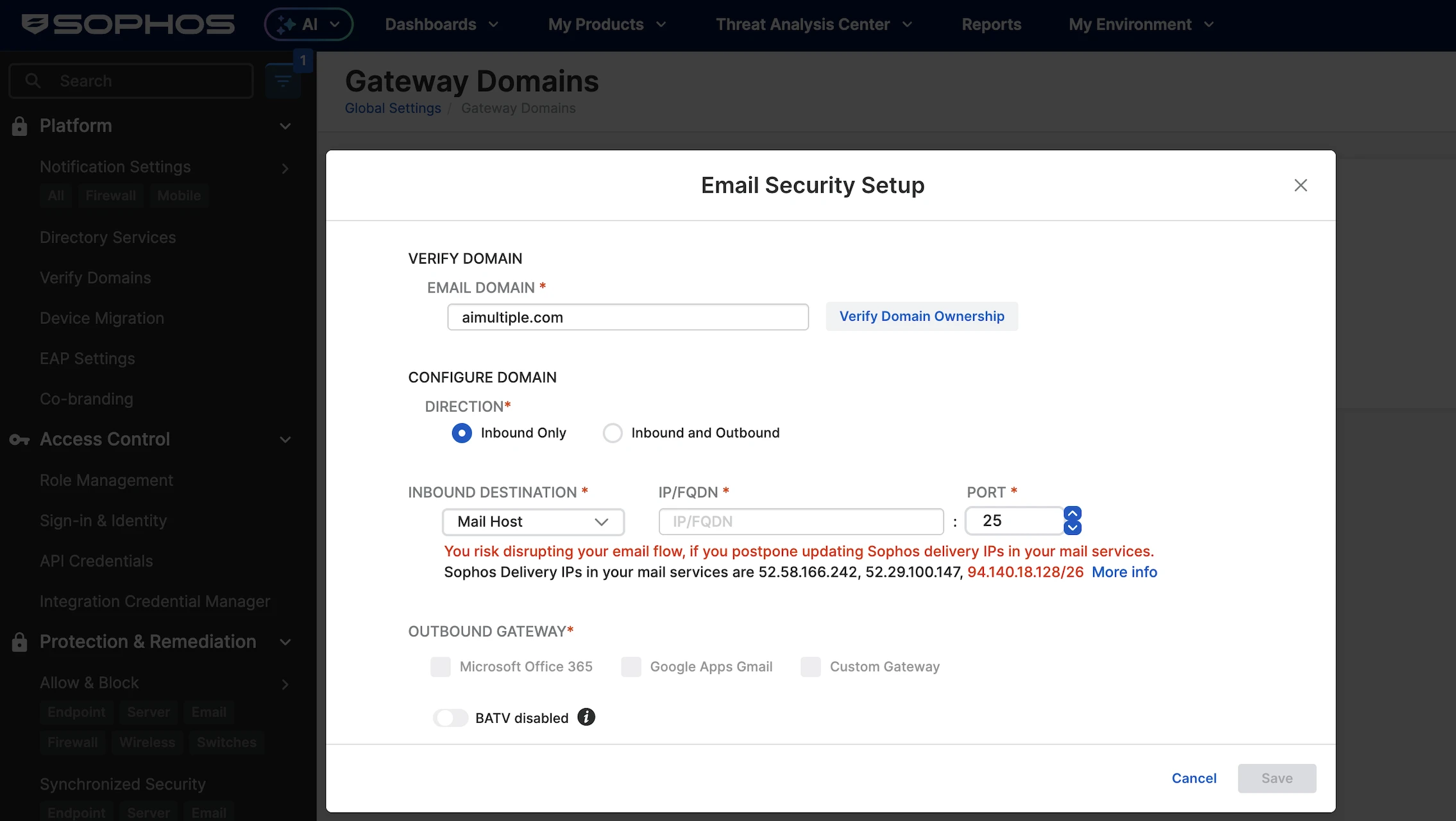 Email security setup example