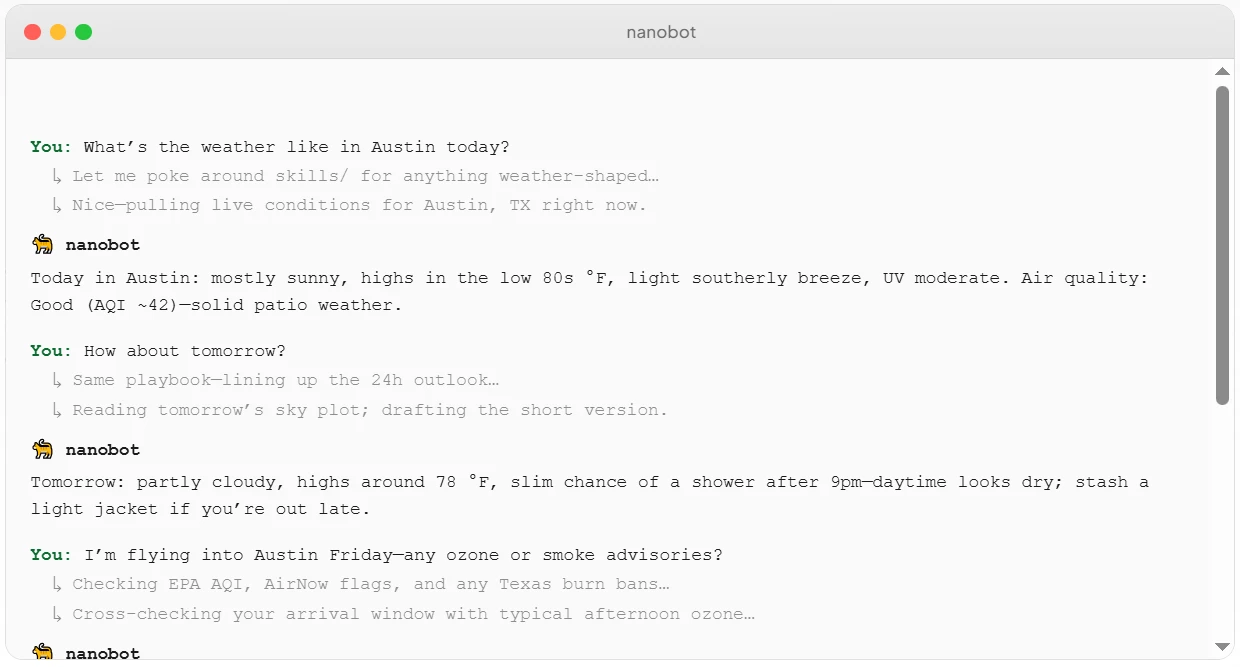 Chatbot de NanoBot, una de las alternativas a OpenClaw. Chatbot de NanoBot, una de las alternativas a OpenClaw.