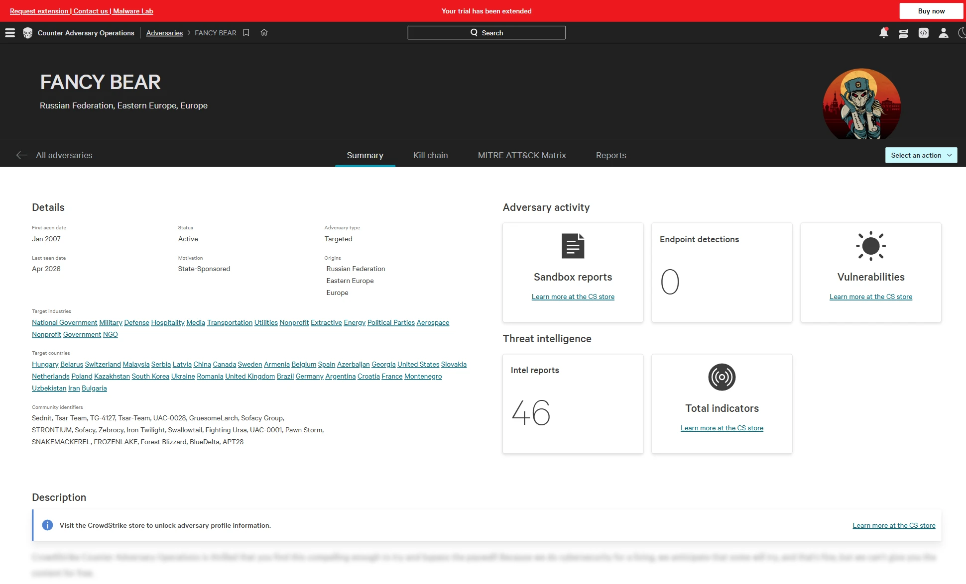 threat intelligence with fancy bear of CrowdStrike Falcon Adversary Intelligence, one of the cyber threat intelligence services