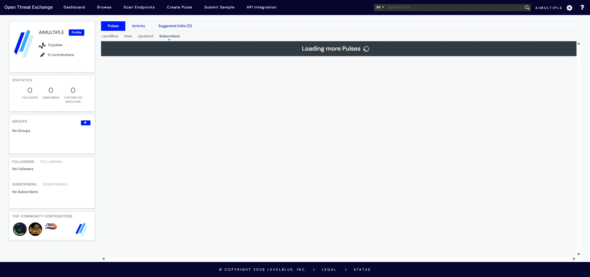 main dashboard of AlienVault OTX, one of the cyber threat intelligence services