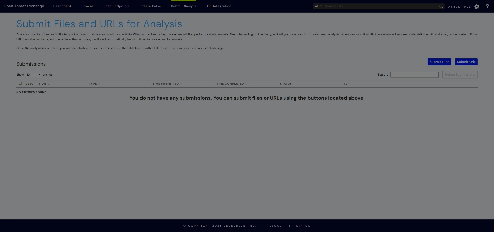 Files and URL submission for analysis of AlienVault OTX, one of the cyber threat intelligence services